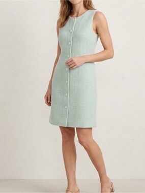 J. Crew Mint Boulce Sleeveless Tweed Shift Dress Button Front NWT Size 4